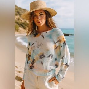 Watercolour Abstract Lightweight Knit Sweater Pastel Viscose Blend Pullover med